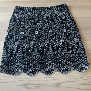 Loft Elegant Black and White Embroidered Lace Skirt